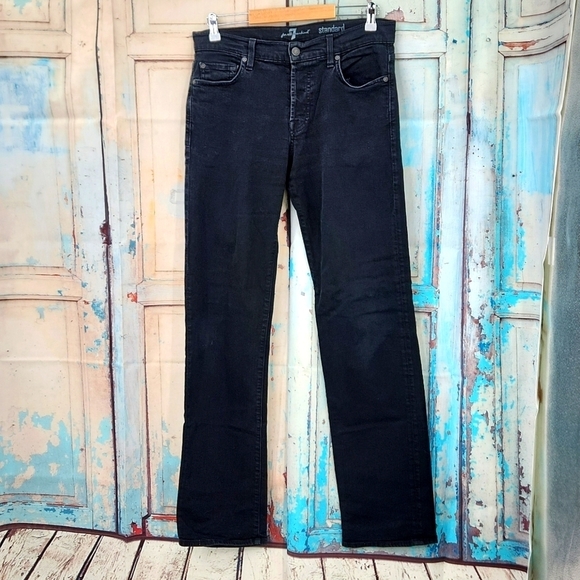 7 for all Mankind Black Standard Straight Leg Button Fly Jeans - Picture 2 of 10